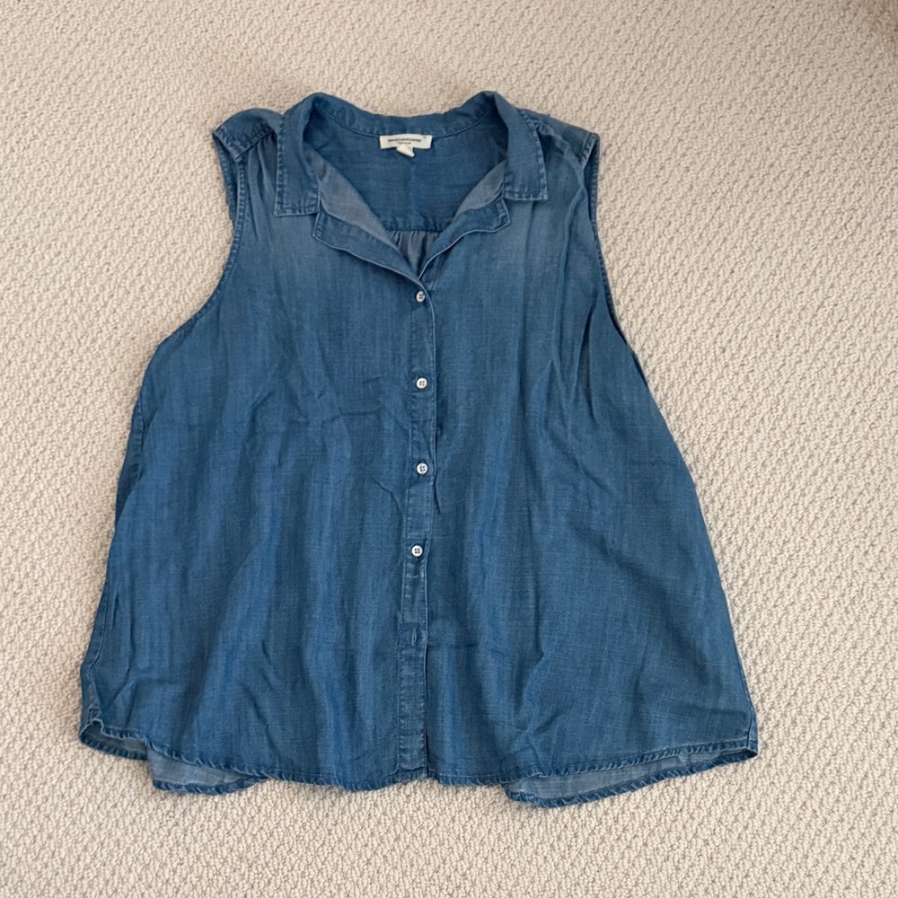 beachlunchlounge Blue Sleeveless Button Down Shirt